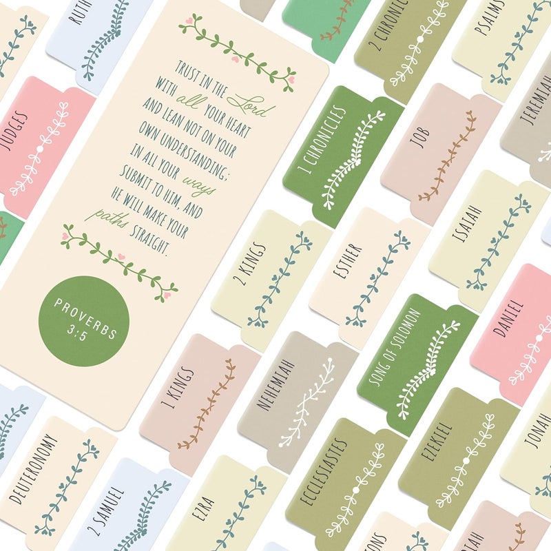 OFFILICIOUS Green, Blue & Pink Bible Book Tabs, 100 Soft-Touch, Laminated Bible Tabs for Jesus Bible, Bible Accessories, Protestant & Catholic Bible Tabs, Bible Tabs for Women & Men - Image 1